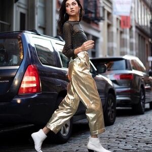 Zara Women's Faux Leather Gold Pants Sz M Cut Tag SAMPLE